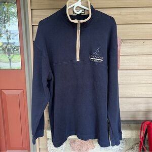 North End Mens Quarter-Zip Sweater Navy Blue Tan Collar Bahamas Princess XXL